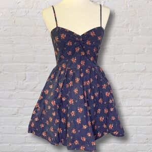 Forever 21 Navy Blue Dress with Red Floral Accents
